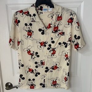 Disney Mickey Mouse All-Over Print Short-Sleeve Button-Up - Cream/Red/Black